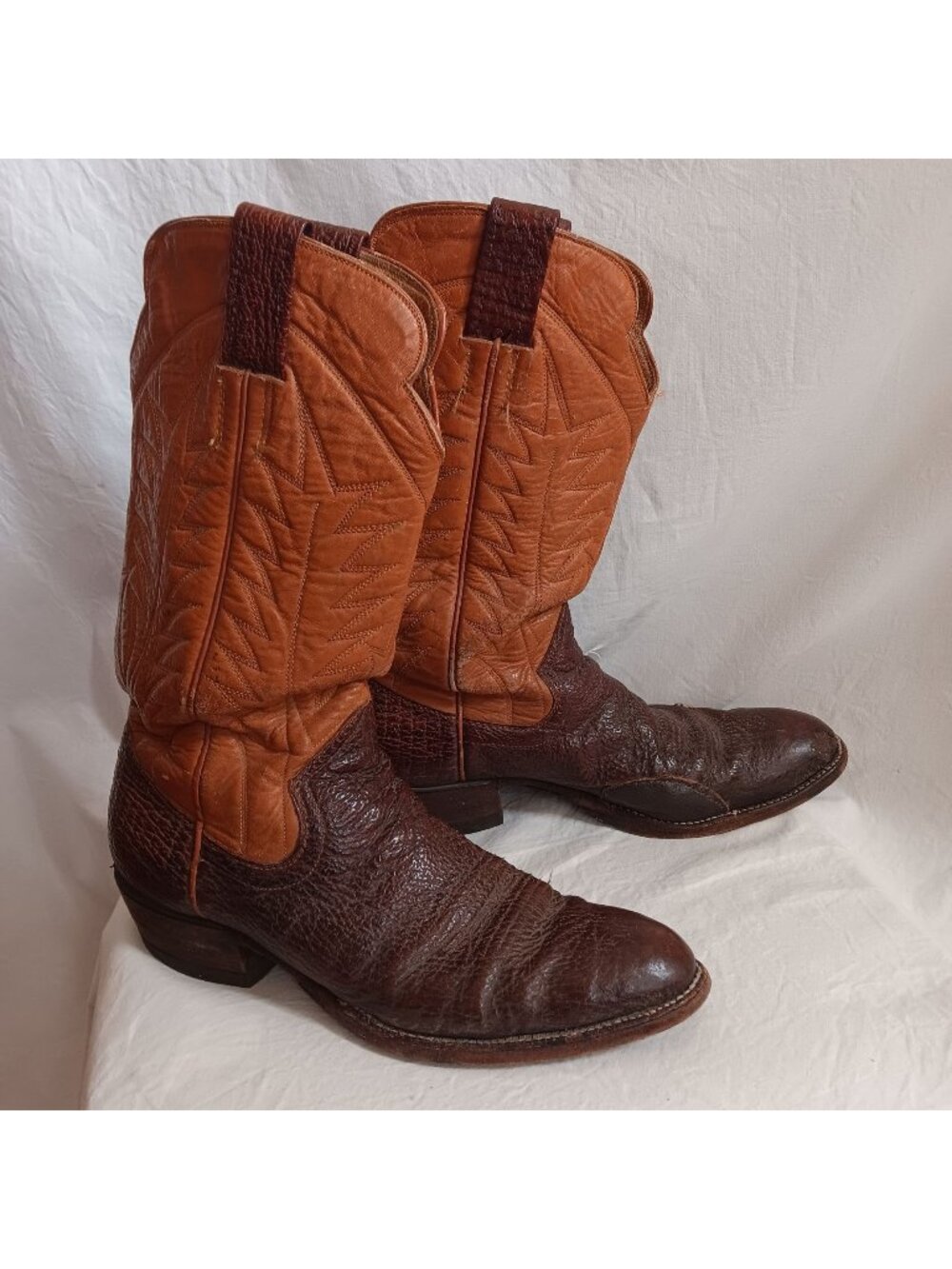 Vintage Brown  Tan Leather Cowboy Boots Mens Size 9.5B Western Style 1970s Beat